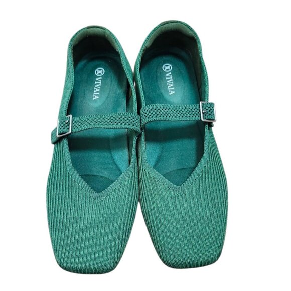 VIVAIA square toed Mary Jane Margot adjustable instep strap for comfy fit Green - Picture 2 of 10